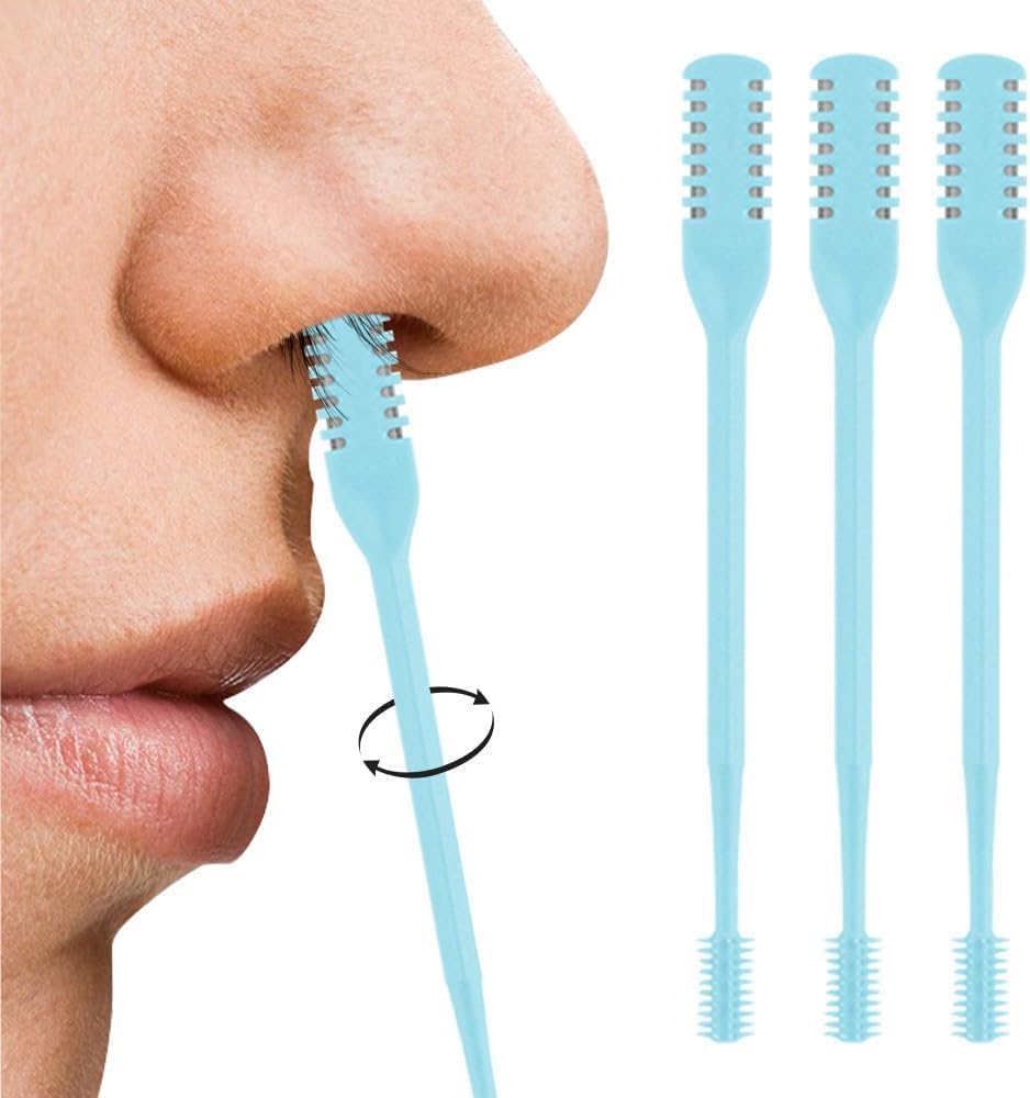 3PCS Nasal Hair Cutter, 2025 Manual 360° Rotating Nostril Hair Removal Tool Double Sided Nose Hair Blade,Nose Hair Trimmer with Ear Picker for Men Women Travel Essentials (Blue)