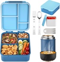 Bento Lunch Box Set for Kids with 17oz Soup Thermo, Lunch Box with Folding Fork & Spoon, Leakproof Lunch Food Containers with 4 Compartment for School, Office, Travel and Park Pinic