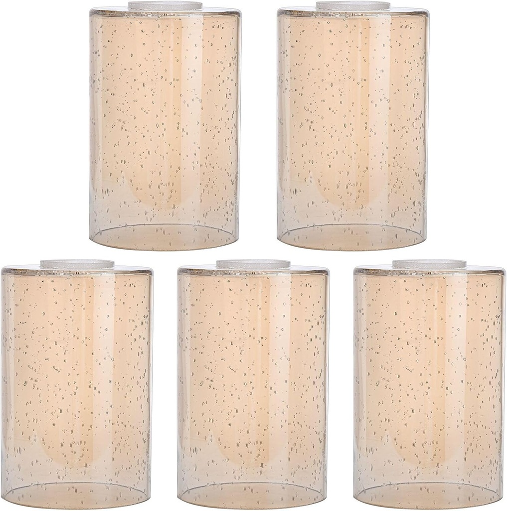 Glass Lamp Shade Replacement Globe & Cover for Light Fixture, 6-1/16" Height 4-1/16" Diameter, 1-5/8 inch Fitter, 5 Pack Amber Seeded Bubble Farmhouse Cylinder Glass Shade