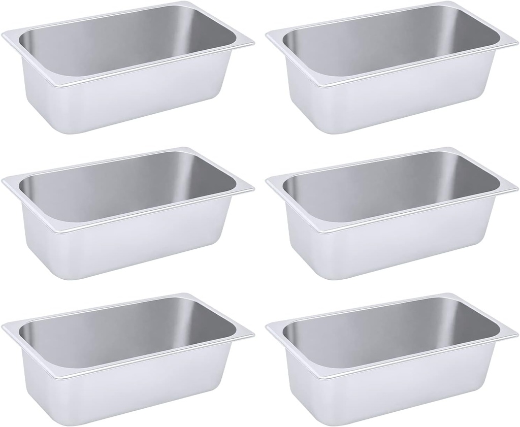 6 Pack 1/3 Size Stainless Steel Hotel Pans - Commercial Grade Steam Table Pans, 12.8 * 6.9 * 3.9in Food Storage Containers for Restaurants, Buffets, Catering, Dishwasher & Heat Safe