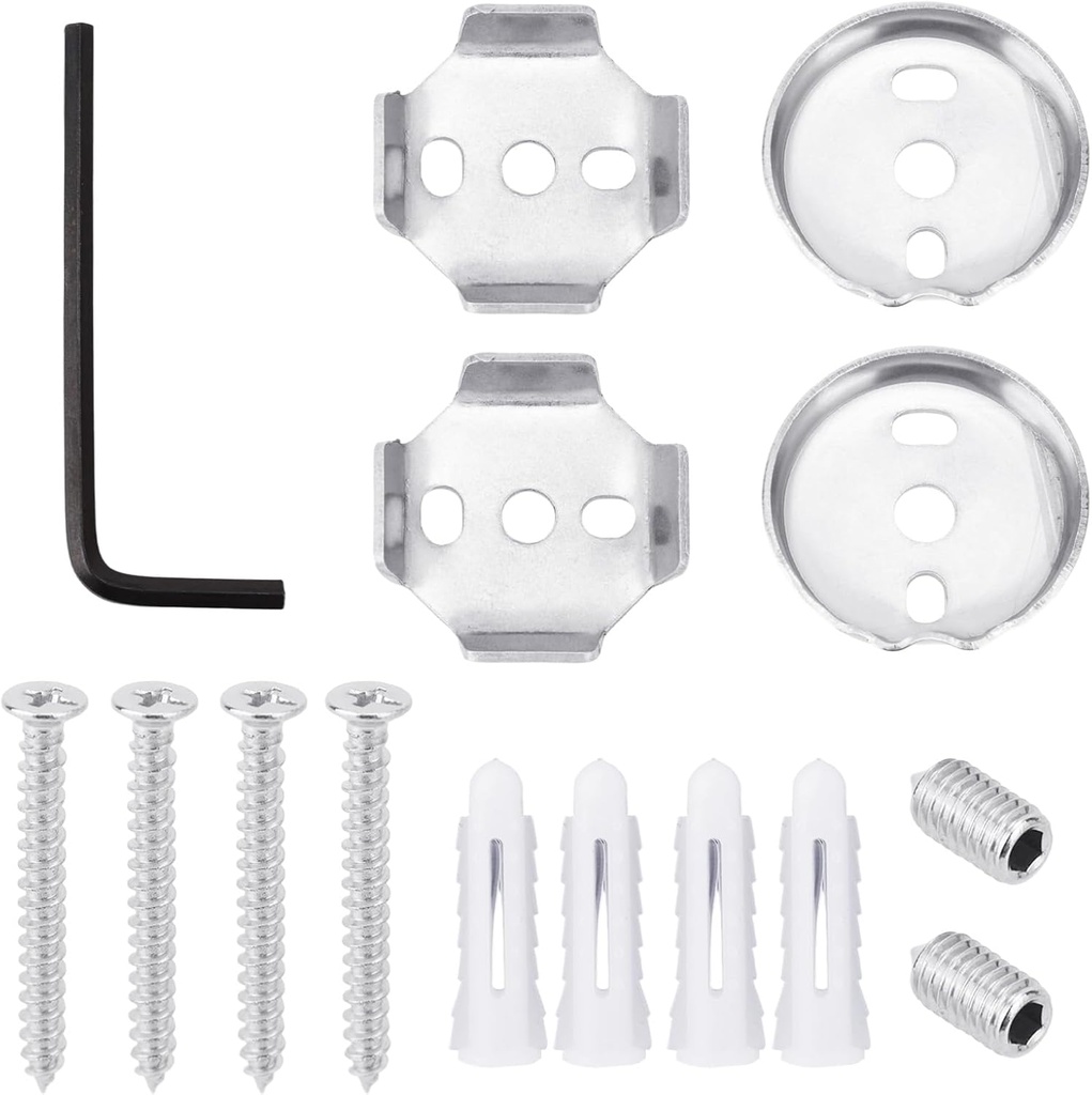 Towel Bar Replacement Parts Set, Stainless Steel Wall Mounted Towel Rack Mounting Hardware 1.37 Inch Square + 1.65 Inch Round Bases with Screws for Bathroom Brackets Shower Curtain Rods Accessories
