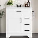 IRONCK 30" Bathroom Vanity with Sink, Freestanding Bathroom Storage Cabinet with 2 Drawers, 1 Tip-Out Drawer and 1 Soft-Close Door, Undermount Rectangular Ceramic Sink, Assembly Required, White
