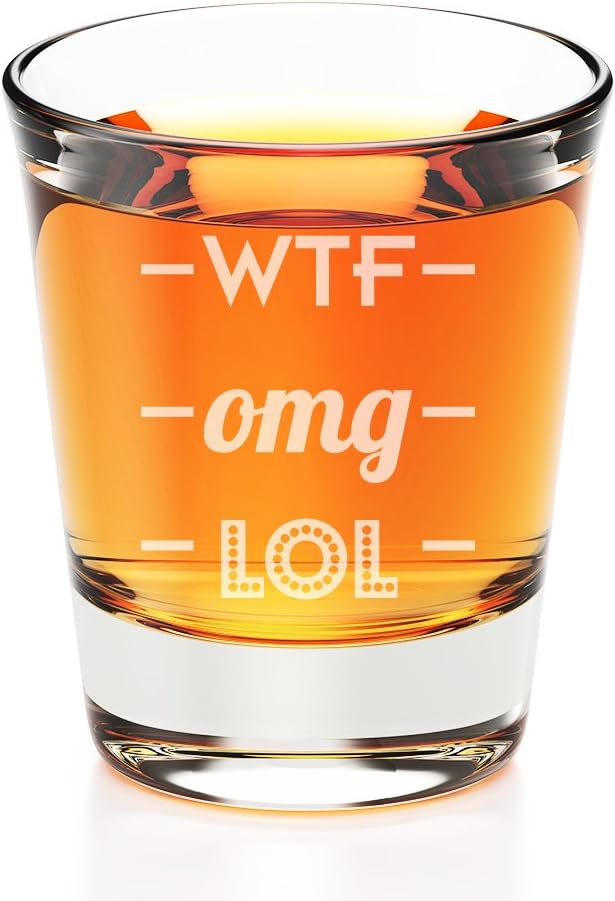 WTF- OMG - LOL Engraved Fluted Shot Glass - Set of 4