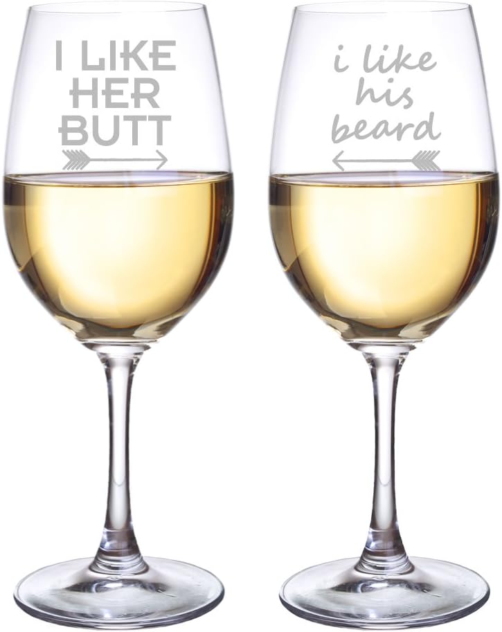 I like Her Butt and I Like His Beard Wine Glasses, Set of 2