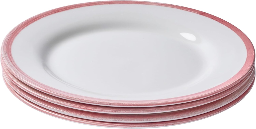 Portmeirion Potter's Brushstroke Dinner Plate (Set of 4) - 10.5" Earthenware Plate with Classic Brushstrokes - Microwave, Dishwasher, Freezer, Oven Safe - Ideal Modern Dinnerware Set (Red)
