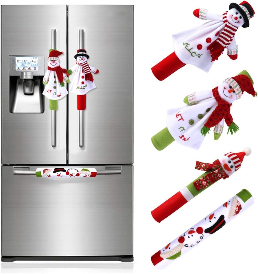 OurWarm Christmas Refrigerator Handle Covers Set of 4, Christmas Kitchen Decor Snowman Fridge Door Handle Cover Appliance Handle Covers for Christmas Decorations