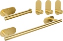 TocTen 5 Pieces Wall Mounted or Self Adhesive Towel Bar Set, Stainless Steel Bathroom Hardware Set Include 16″ Towel Rack, Toilet Paper Holder, 3 Towel Hook, Sticky Bathroom Accessory Kit (Gold)