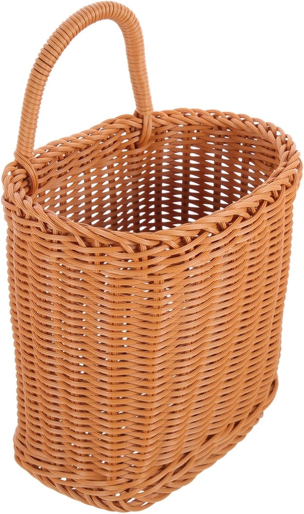 Rustic Hanging Flower Basket Woven Imitation Rattan Storage Organizer with Handle for Kitchen and Living Wall Decor Pastoral Style Woven Basket for Home Storage and Decoration