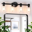 4 Light Bathroom Wall Light Fixtures Black Bathroom Wall Sconce with Clear Glass Lights Over Mirror Vanity Lights E26 Base