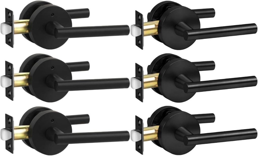 goldenwarm 3 Pack Black Door Handle Interior and 3 Pack Matte Black Lever Passage Door Handle