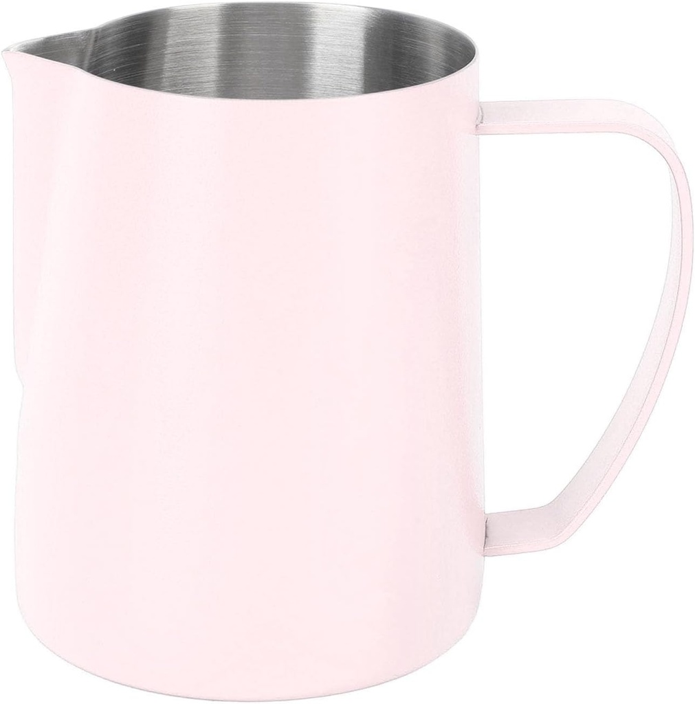 Milk Frothing Pitcher 20oz (600ml) – Stainless Steel Latte Art Pitcher with Inner Scale & Pointed Spout for Espresso Machine & Coffee Barista Tools – Pink Stainless Steel Milk Frother