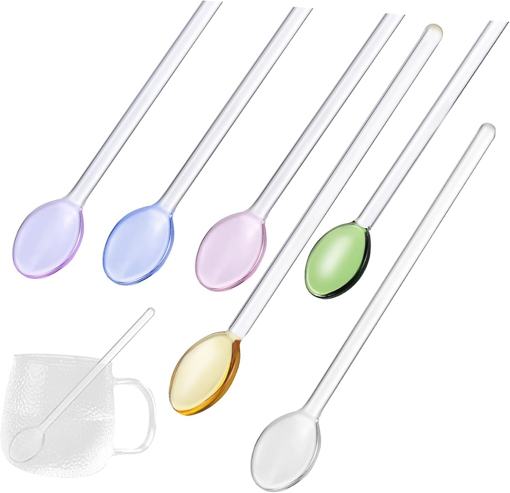 Garneck Glass Spoon Set (6pcs) Stirring Tea Iced Tea Dessert Mixing Honey Ergonomic Handle Vibrant Colors