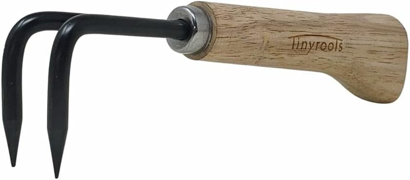 Two Prong Bonsai Root Pick Rake Hardened Carbon Steel Ergonomic Wooden Handle Japanese Import Safely Separate Roots For Repotting Great For Larger Bonsai