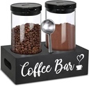 Glass Coffee Containers with Shelf & Scoop, 2 Pcs 48OZ Coffee Storage Jars with Airtight Lid for Coffee Beans, Coffee Powder, Nuts, Snack, Sugar, Tea, Black