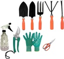 Tool Kit - 9 Pieces (Weeder, Trowels, Hand Fork, Cultivator, Scissors, Pruner, Gardening Hand Gloves, Spray Pump) | Durable Gardening Tools | Home Tool Set