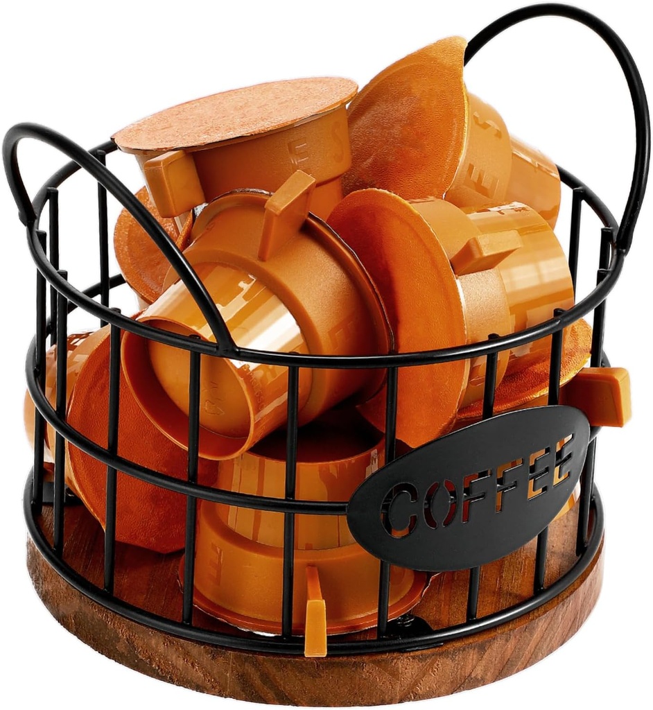 Luxshiny Pod Holder Metal Storage Basket Countertop Organizer for Cups Espresso Pod Holder