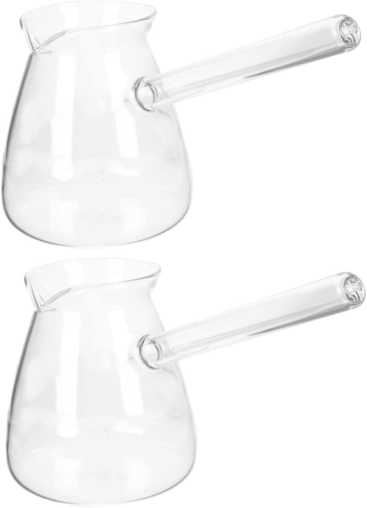 2pcs Glass Tea Pot Transparent High Borosilicate Teapot for Milk Warming and Brewing Hot Cold Drinks with Long Handle Suitable for Electric Ceramic Heaters Random Style