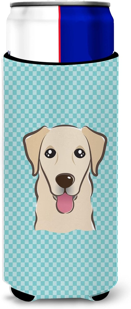 Checkerboard Blue Golden Retriever Ultra Beverage Insulators for slim cans