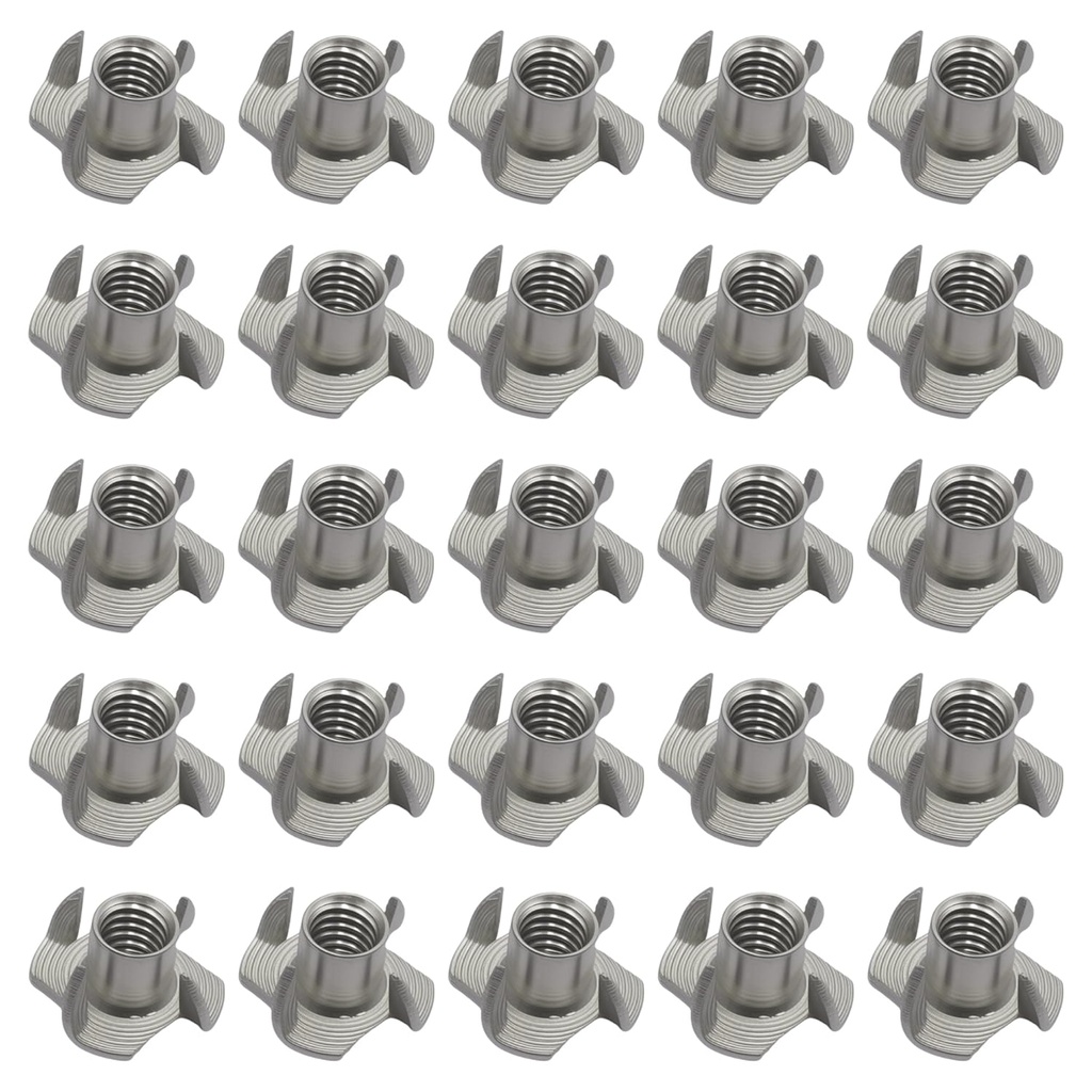 5/16" -18 T-Nut,Stainless Steel 4-Prong Tee Nut for Wood, Cabinetry, Rock Climbing Holds, Threaded Insert, Furniture 40Pcs