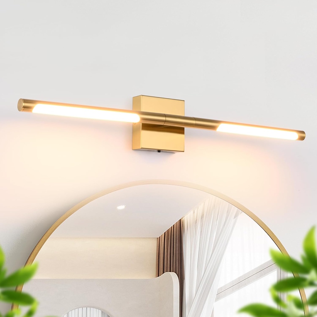 TODOLUZ 30-Inch 5CCT 18W LED Bathroom Light Fixture, 2700K-5500K Brushed Brass Vanity Lighting Adjustable Lamp Tube for Mural