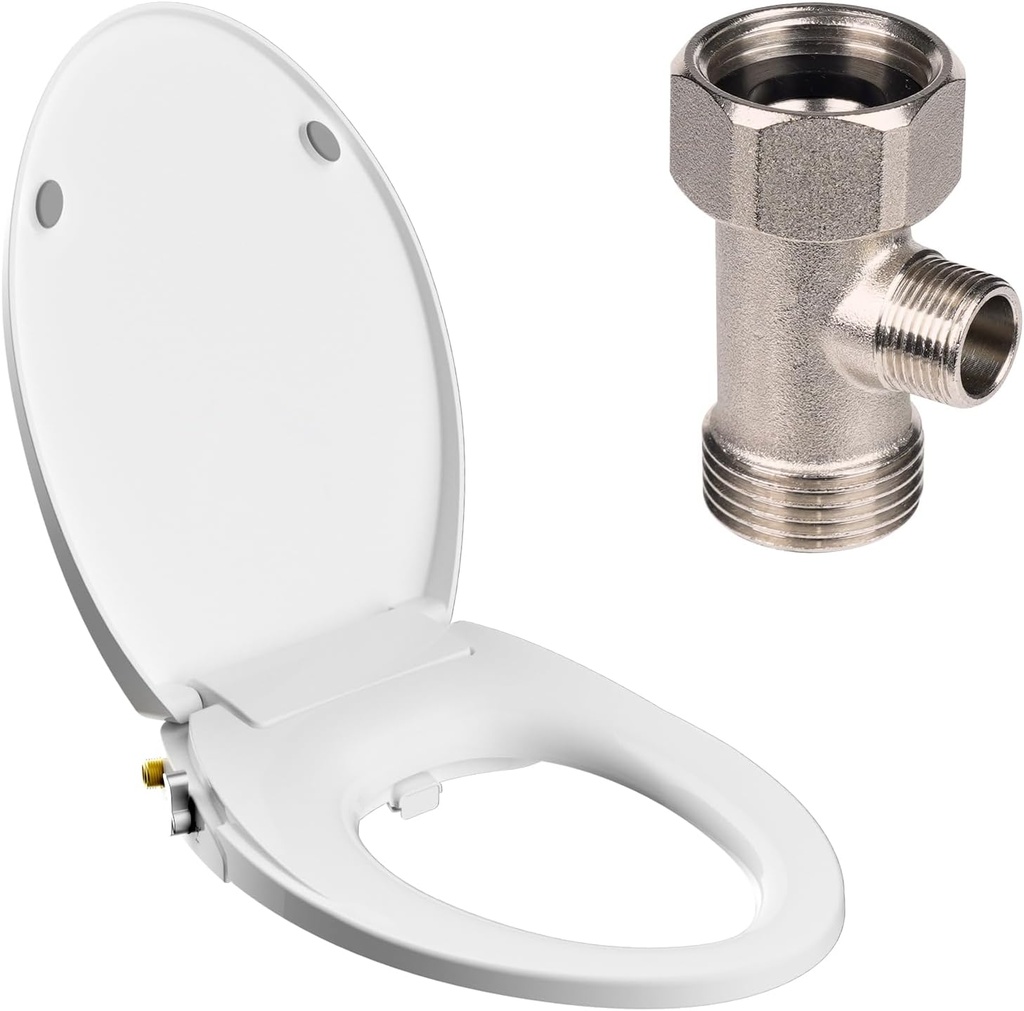 Hibbent Elongated Bidet Toilet Seat with Bidet T Adapter(7/8” x 7/8” x 3/8”)