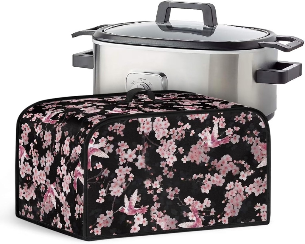 Cherry Blossom Crock for Pot Dust Cover Oval Hummingbird Pink Slow Cooker Cover 6/7/8 Quart Kitchen Appliance Accessories Home Docor