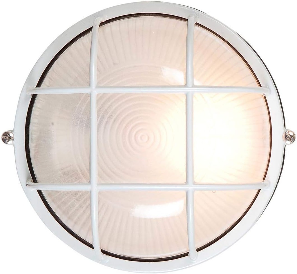 Nauticus - Round 7"dia Wet Location Bulkhead - White Finish - Frosted Glass Shade