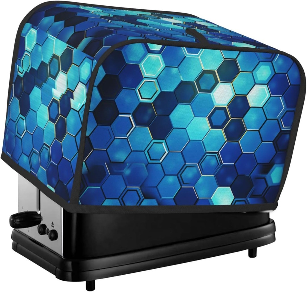 Blue Hexagon 2 Slice Toaster Covers Dustproof Splash-Proof Bread Machine Cover Fingerprint Protectors Small Washable Kitchen Appliance Cover Universal Size