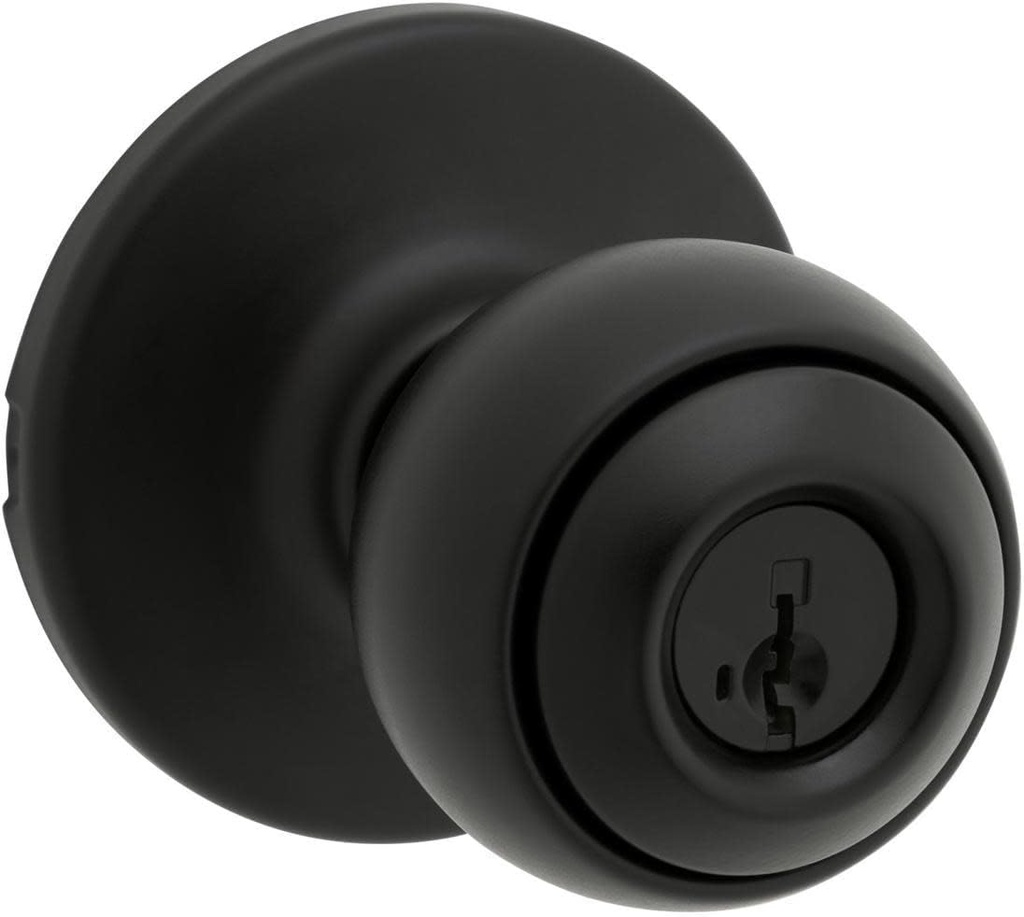 Kwikset 400P-S Polo Single Cylinder Keyed Entry Lever Set with Round Rose and SmartKey - Matte Black