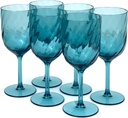 Yalin Set of 6 Unbreakable 15 oz Acrylic Plastic Wine and Water Tumbler Stackable Goblets. (Cyan, 15 oz)
