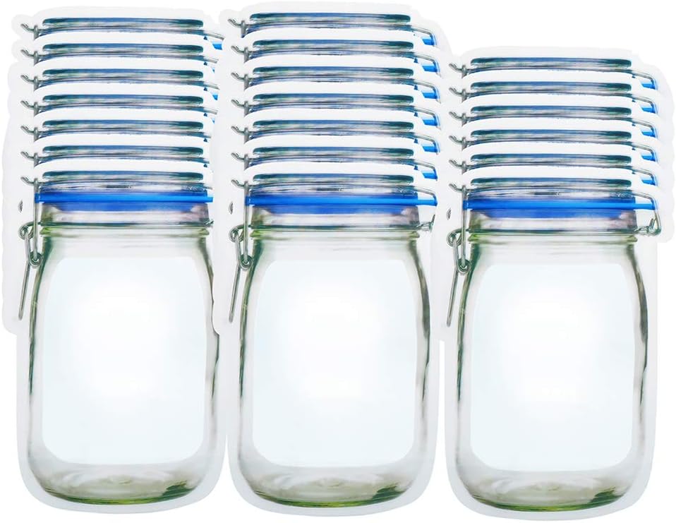 laffeya 20Pack 1000ml (9.6x6.6inch) Reusable Mason Jar Bags for Candy & Snacks - Leakproof Storage & Display