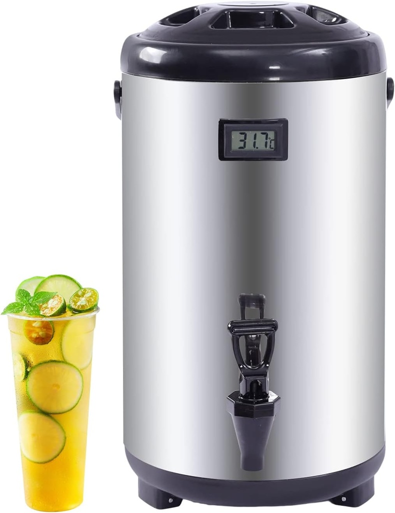 Insulated Beverage Dispenser, 12L/ 3.17Gallon Stainless Steel Insulated Drink Dispenser Hot and Cold Beverage Dispenser with Spigot and Thermometer for Coffee & Tea, Hot and Cold Drink