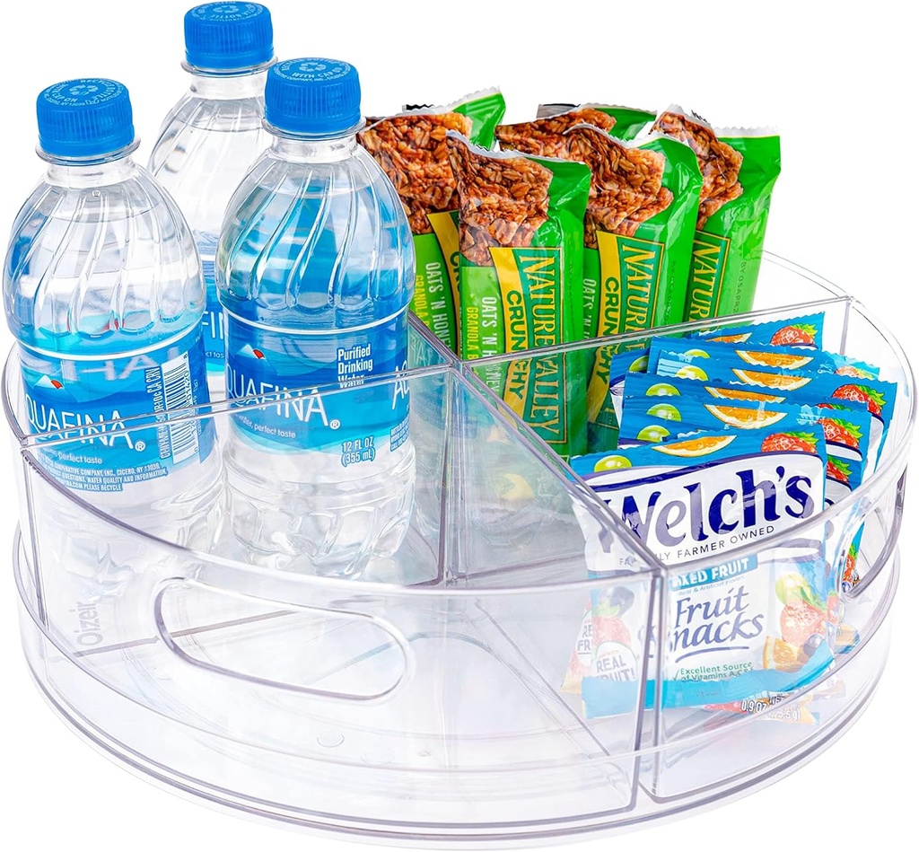 Oizeir Lazy Susan Turntable - Clear Acrylic, Removable Sections, Rotates 360 Degrees. Easily Organize Your Fridge, Cabinet or Counter. Great Carousel Storage for Food, Spices, Cosmetics. (4-Sections)