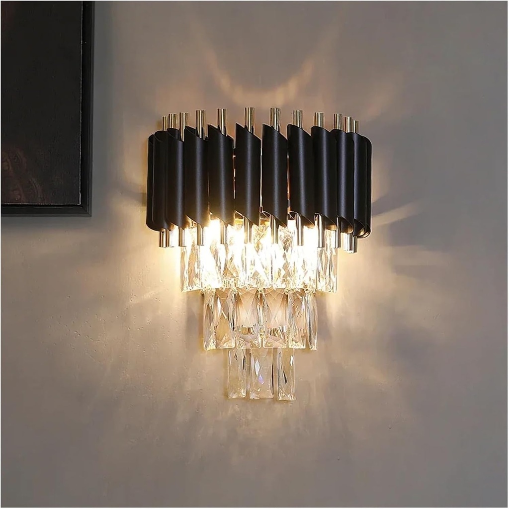 Modern Black Gold Crystal Wall Lights, 3 Lights Contemporary Crystal Wall Sconce Sconce Lighting Fixtures, Wall Lamps for Living Room, Bedroom(12.5inch)