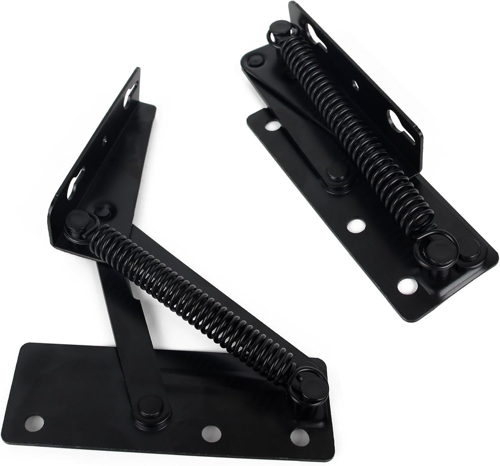 2PCS 80 Degree Foldable Lifting Bracket, Black Spring Hinge, Bench Elevator top Workbench Hinge
