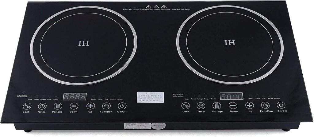 1200W+1400W Induction Cooktop with 2 Burners, 110V Electric Ceramic Cooktop Stove, Countertop Burner, Portable Induction Burners, Hot Warning, Over-Temperature Protection