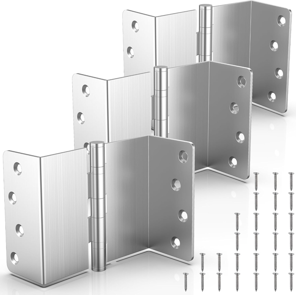 KOLET Offset Door Hinges, 4 Inches Ball Bearing Hinges, 1/4" Radius Corner Expandable Door Hinges, 2 Inches Widen Doorway, Smooth and Easy Installation, Brushed Nickel, 3 Packs