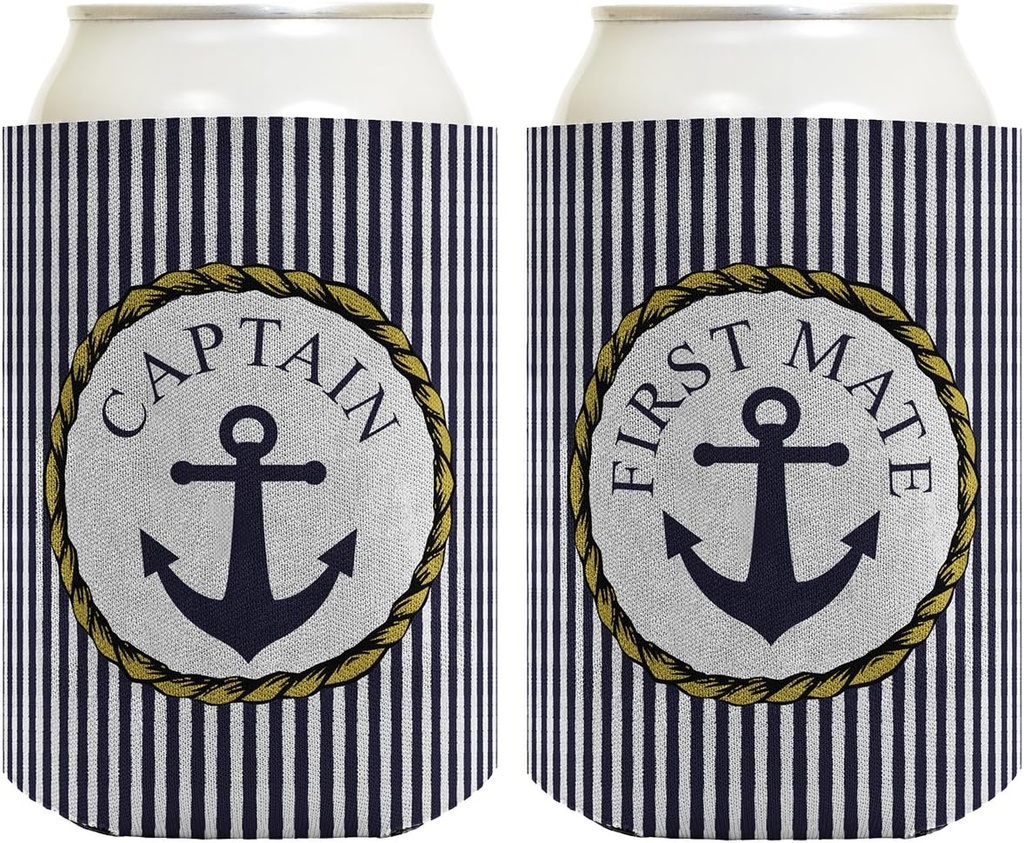 Couple's Sailing Gift Captain and First Mate Nautical Anchor Boat Themed 2 Pack Can Drink Coolers