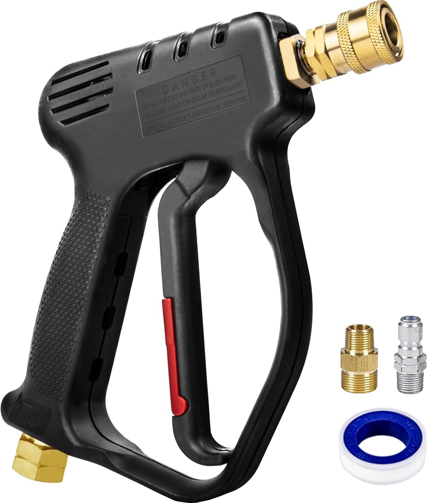 MEKOH Short Pressure Washer Gun, 4000 PSI High Power Washer Spray Gun, 10.5 GPM Foam Gun with 3/8'' Quick Connect, Stubby Pressure Washer Trigger Handle with M22-14mm Adapter for Extension Wand & Hose