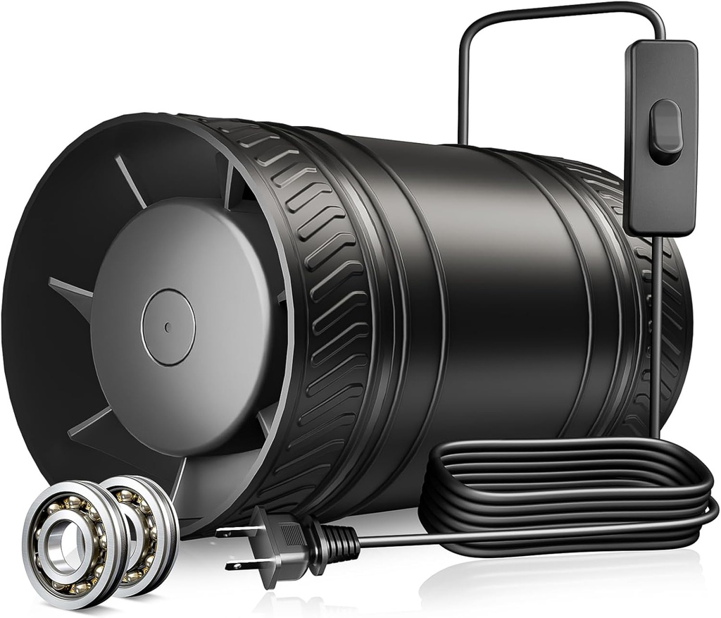 4 Inch Inline Fan with Switch, Upgraded Inline Duct Fans High-Efficiency Exhaust Duct Fan, Low Noise HVAC Ventilation in Basement Bathroom Workshop Attic Grow Tent FP122A