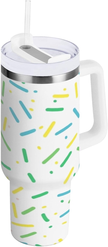 40 oz Tumbler With Handle and Straw Lid, Stainless Steel Vacuum Insulated Tumbler for Water, Iced Tea or Coffee, Easy to Clean (Line Art Illustration)