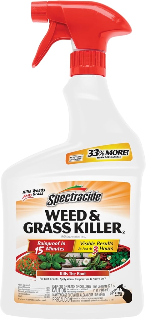 Spectracide Weed & Grass Killer 2, Use On Driveways, Walkways and Around Trees and Flower Beds, 32 fl Ounce Spray