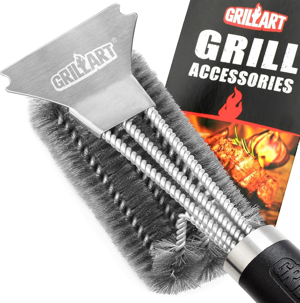 GRILLART Grill Brush and Scraper BBQ Brush for Grill, Safe 18" Stainless Steel Woven Wire 3 in 1 Bristles Grill Cleaning Brush, BR-4516