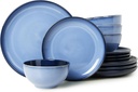 Stoneware Dinnerware Sets, Ceramic Plates and Bowls Set, Microwave & Dishwasher Safe Kitchen Dish Set, Modern Dinner Plates | Salad Plate | Cereal Bowls for 4, Dishware Sets Blue