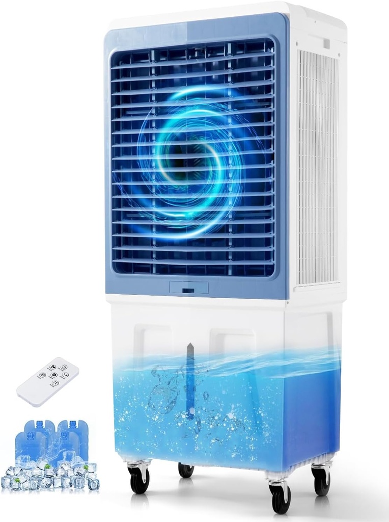 50.5" Swamp Cooler,6500 CFM 3-in-1 Evaporative Air Cooler with 19 Gallon Water Tank & 4 Ice Packs, 120° Oscillation 3-Speed Fan 12H Timer Remote Control for Indoor Outdoor Home Office Garage