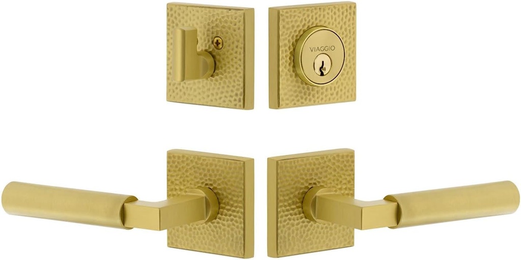 Viaggio QADMHMCON-STH_Combo_234_LH Motivo Left Handed Solid Brass Single Cylinder Keyed Entry Door Lever Set and Deadbolt Combo Pack - 2-3/4" Backset - Satin Brass