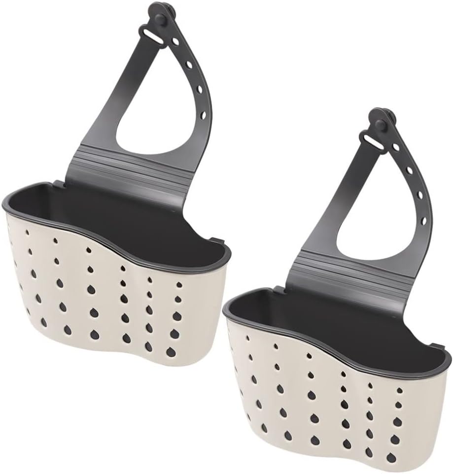 Zerodeko 2pcs Adjustable Double Sink Drain Baskets for Kitchen Sponge Holder and Organizer Space-saving Design