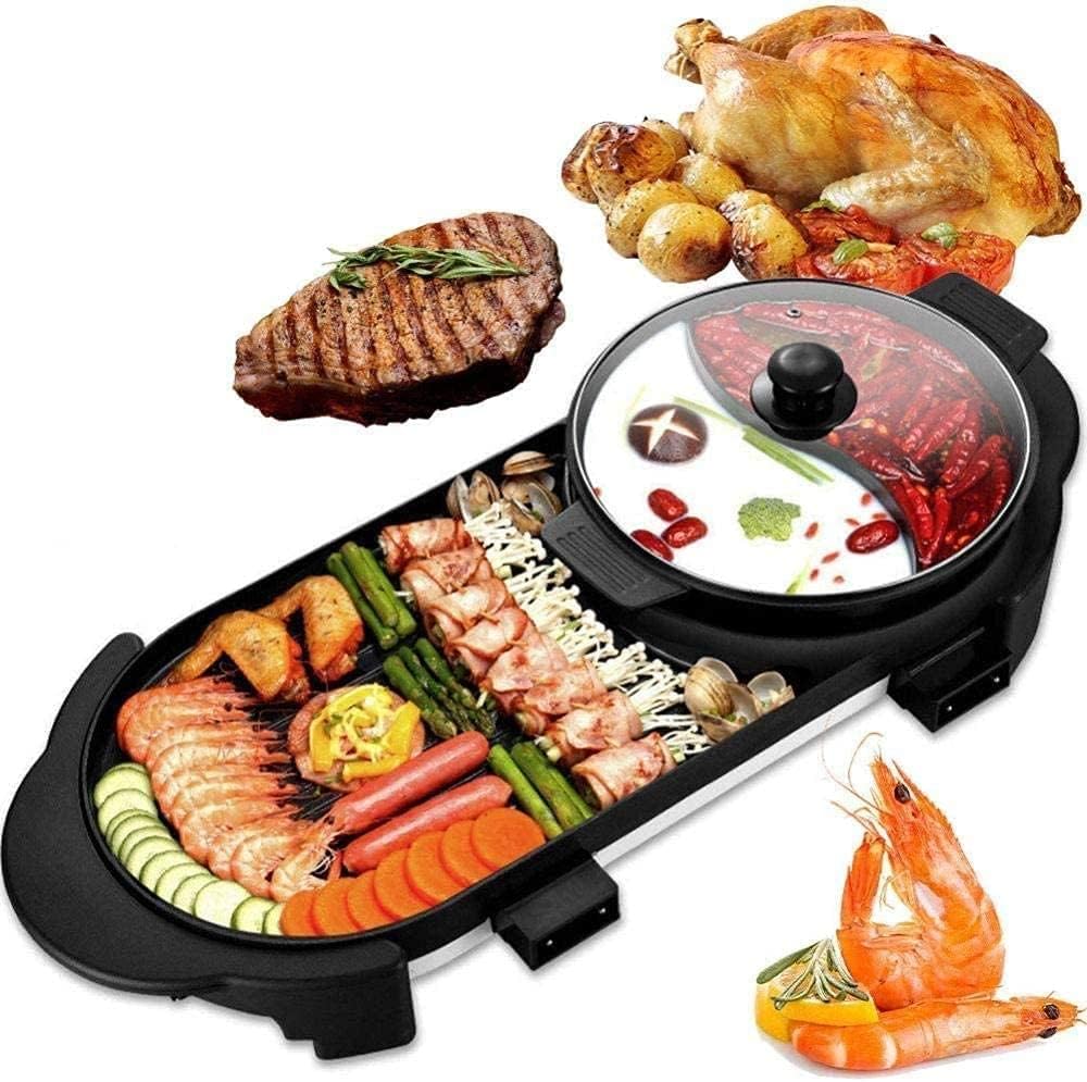 OSCCAR 2 in 1 Electric Hot Pot,Larger Oven Smokeless,Indoor Roast Meat Dish Plate Grills Barbecue Machine, Multi Cooker with Tempered Glass Lid Rapid Heat Up