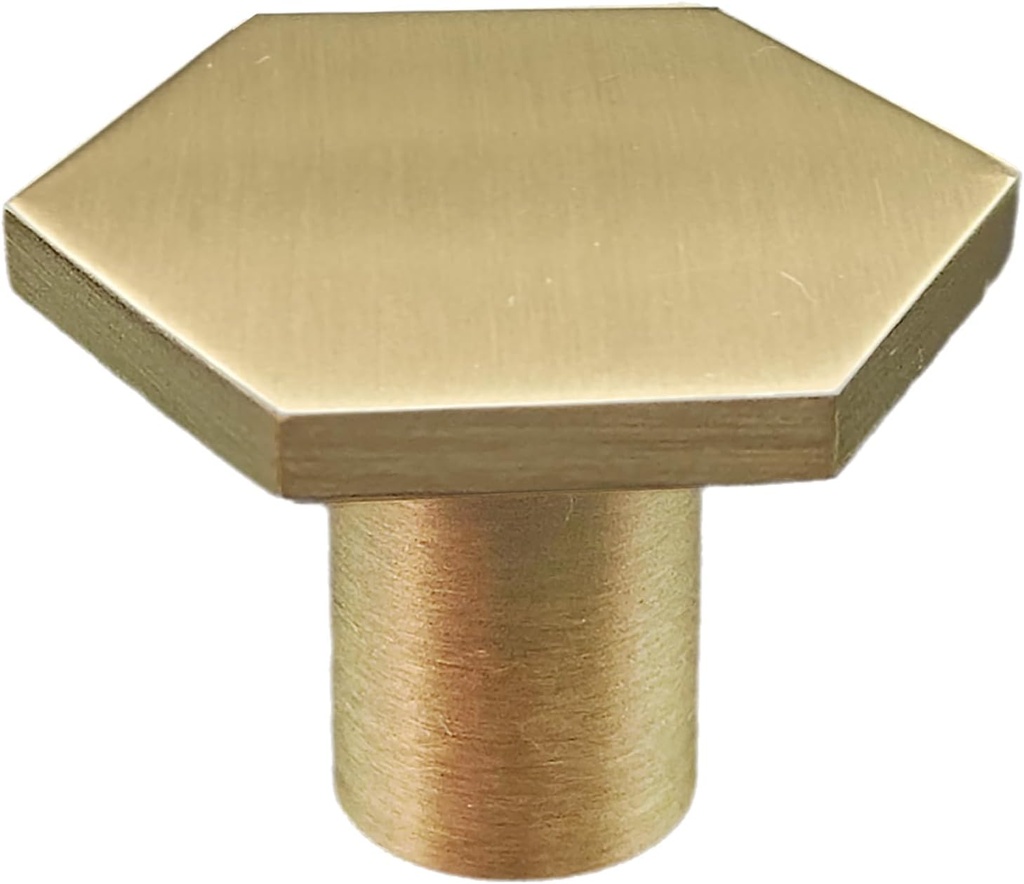 Solid Brushed Brass Kitchen Cabinet Hardware Modern Handles Knobs Drawer Knobs Cupboard Drawer Pulls (10, Hexagon)