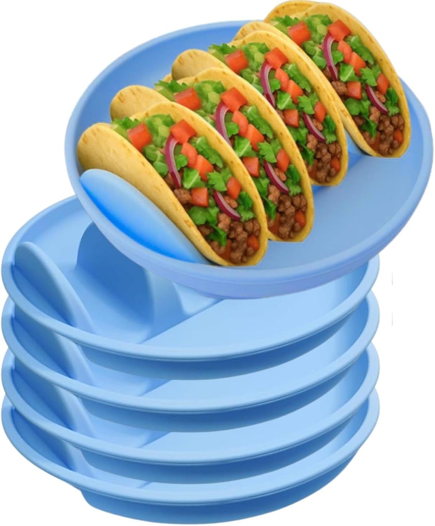 bangminda Silicone Taco Holder Plates Set of 5,Taco Holder with 4-Shell Slots,Reusable 9.76" Soft Taco Shells Holder, Taco Serving Plates, Dishwasher & Microwave Safe